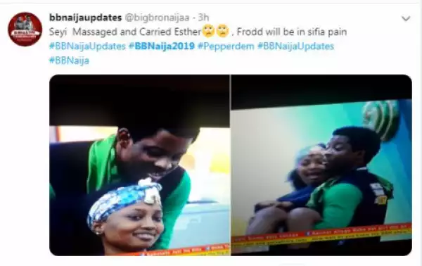 BBNaija: Seyi Awolowo Massages And Carries Esther